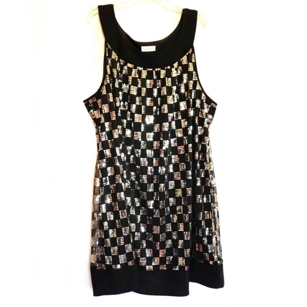 Fashion Bug Black Sequin Checkered Midi Dress